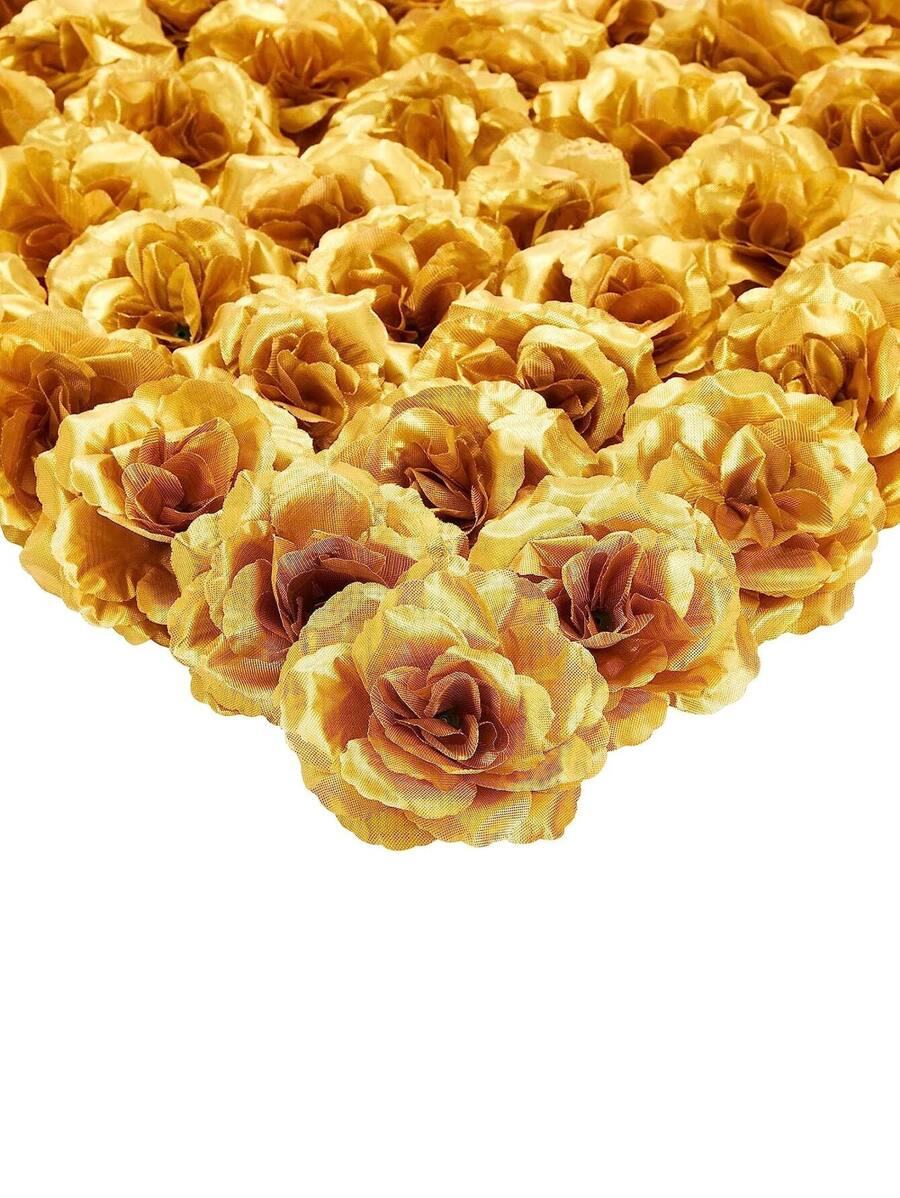 10/15/20/25/30 Pcs/Pack Royal Blue Rose Artificial Flowers, 3 Inch Stemless Silk Roses, Suitable For Decoration, Wedding, Fake Flower Bouquet - Gold - View 1