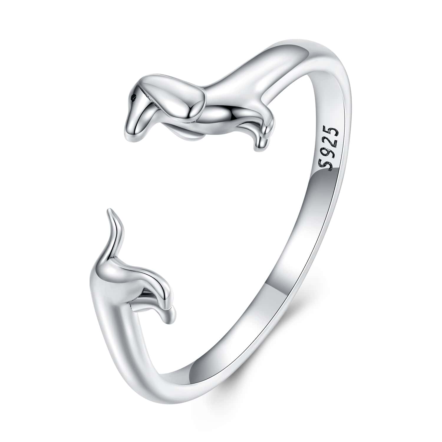 BAMOER MẠ Bạc 925 Dễ Thương Chó Dachshund Có Thể Điều Chỉnh dành cho Nữ Ban Đầu Mở Động Vật Nhẫn Mỹ Họ Món Quà Trang Sức - Bạc - Xem 1