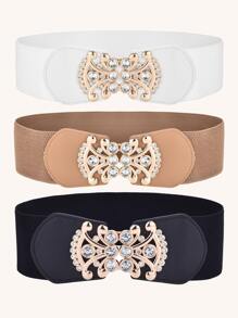 Party 1pc Women's Wide Waist Belt With Rhinestone Decor Halloween Summer, School Fall, Autumn, Halloween - White - View 1