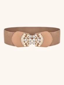 派对 1 件女士宽腰带，时尚水钻镶嵌腰带，经典加大码女式束腰万圣节夏季、学校秋季、秋季、万圣节 - 卡其色 - 查看 2