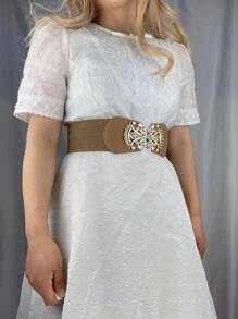 派对 1 件女士宽腰带，时尚水钻镶嵌腰带，经典加大码女式束腰万圣节夏季、学校秋季、秋季、万圣节 - 卡其色 - 查看 9