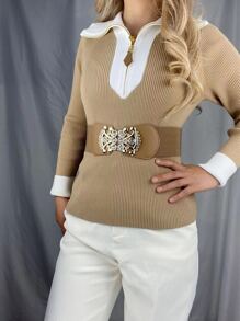 派对 1 件女士宽腰带，时尚水钻镶嵌腰带，经典加大码女式束腰万圣节夏季、学校秋季、秋季、万圣节 - 卡其色 - 查看 3