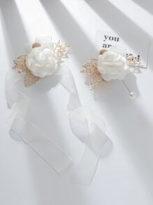 1朵玫瑰合金高档胸花和1朵玫瑰合金高档腕花组合，适合婚礼装饰、夏季、珠宝佩戴。 - 彩色 - 查看 2