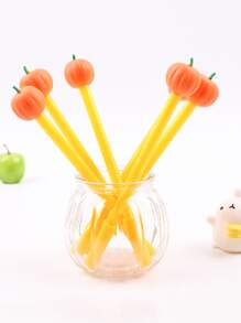 6入組南瓜圖案塑膠圓珠筆,可愛耐用凝膠滾球鋼筆適用於寫作 - 黃色 - 查看 1