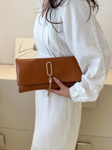 Fashionable Solid Color Minimalist Vintage Clutch Bag - Brown - View 3