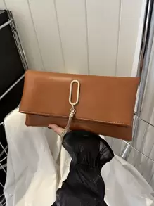 Fashionable Solid Color Minimalist Vintage Clutch Bag - Brown - View 2