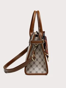 2pcs/Set Full Print Fashionable Bow Skinny Scarf Decorated Tote & Clutch Bag - Multicolor - View 4