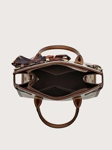 2pcs/Set Full Print Fashionable Bow Skinny Scarf Decorated Tote & Clutch Bag - Multicolor - View 7