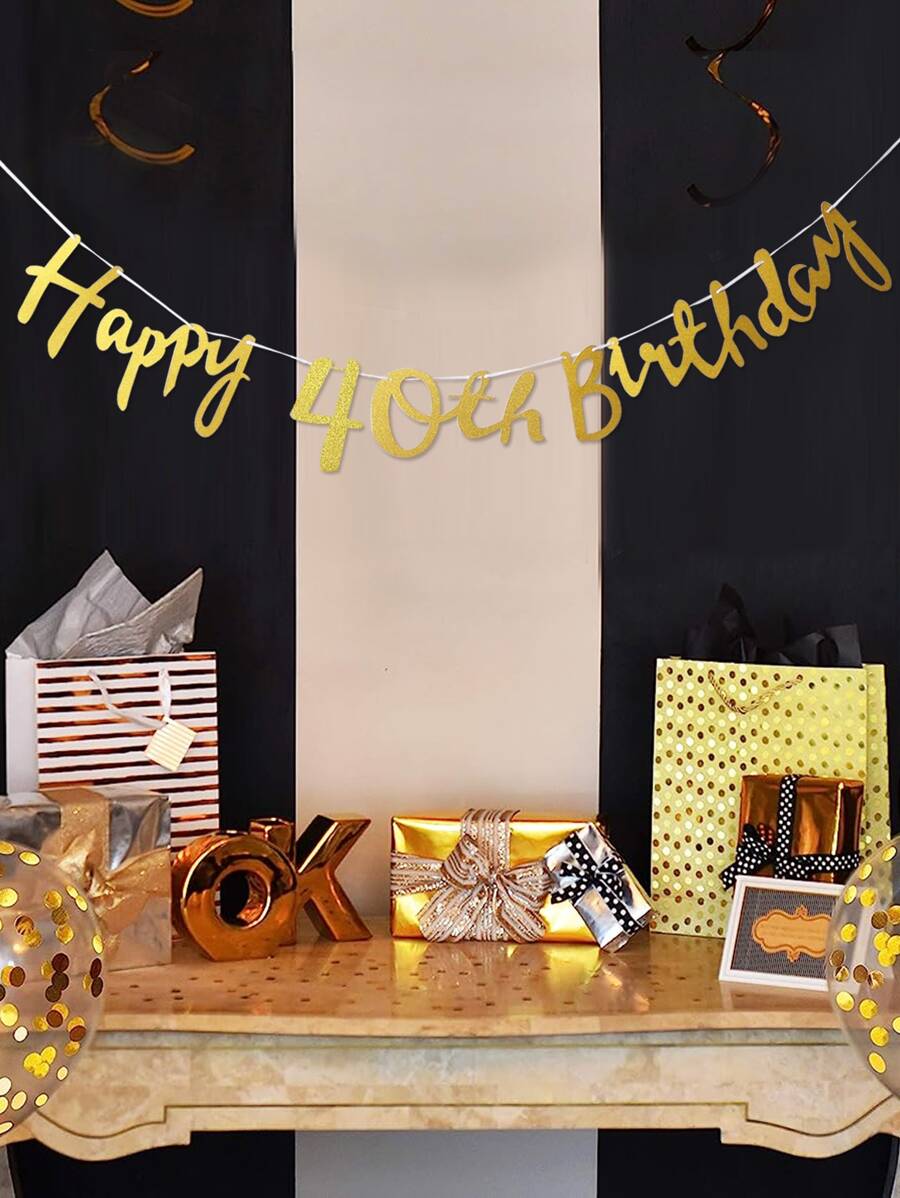 1pc Gold 40th Birthday Banner (white Rope) - Gold - View 1