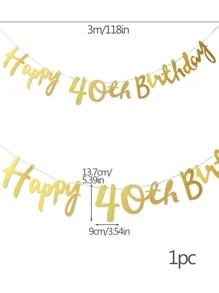 1pc Gold 40th Birthday Banner (white Rope) - Gold - View 4