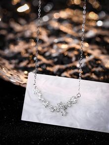 1入組時尚簡約風S925銀星形設計優雅方晶鋯石鑲嵌吊墜項鍊適用於女士日常穿著和派對 - 銀色 - 查看 6