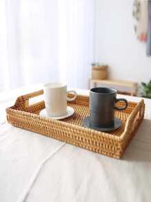 1pc Rattan Tray, Woven Design Food Storage Tray For Home - Khaki - View 5