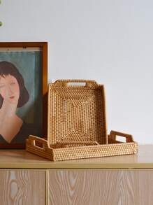 1pc Rattan Tray, Woven Design Food Storage Tray For Home - Khaki - View 7