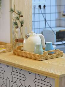 1pc Rattan Tray, Woven Design Food Storage Tray For Home - Khaki - View 8