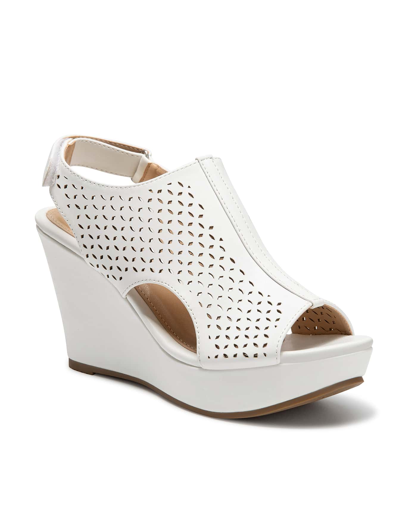 Trary Women's Peep Toe Wedge Sandal With Adjustable Strap - trắng - Xem 1