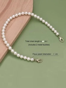 45cm圓形人造珍珠短手提鏈，可DIY更換手袋配件錢包鏈肩帶，具金屬扣環 - 白色 - 查看 3