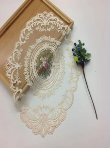 1 件圆形手工钩针编织花卉桌布布料镂空家居客厅茶几布防尘盖布复古装饰 - 彩色 - 查看 3