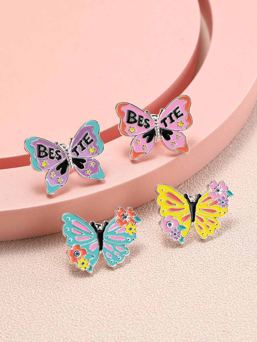 4pcs/Set Creative Butterfly Themed Girls' Brooch Set - Multicolor - View 1