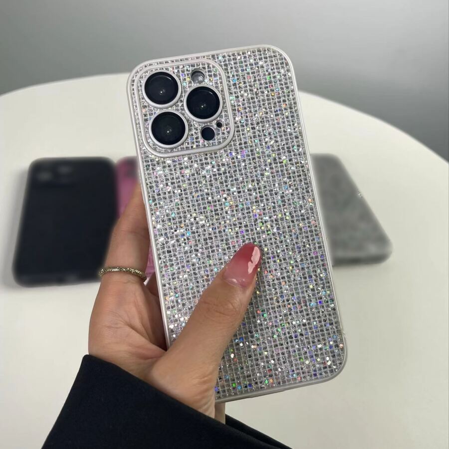 Hadaasi 1pc Silver Glitter Rhinestone 2-In-1 Shiny Sequin Laser Lens Protective Full Body Anti-Drop Phone Case Compatible With Apple 16 Pro/16 Pro Max/16 Plus/16/15 Pro Max/15 Plus/15 Pro/15/14 Pro Max/14 Plus/14 Pro/14/13 Pro Max/13 Pro/13/12 Pro Max/12 Pro/12/11