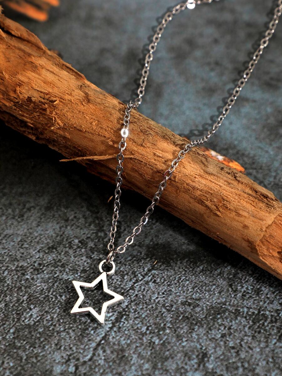 Star-shaped Necklace, Unisex, Y2k Style - Silver - View 1