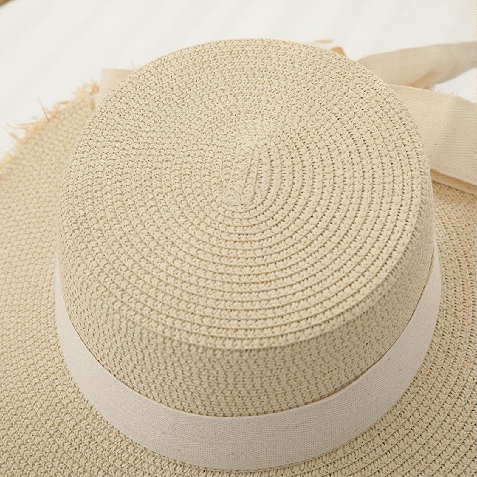 Damen Sonnenhut Beige - Faltbarer Strohhut Mit Schleife Für Strand & Reise