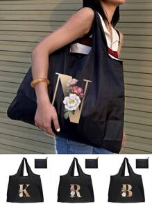 Reusable Bag Shopping Bag Tote Folding Pouch Handbags Picnic Bag Storage Bag For Travel Grocery Bag - Black - View 1