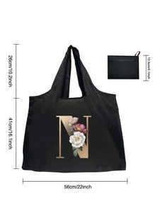 Reusable Bag Shopping Bag Tote Folding Pouch Handbags Picnic Bag Storage Bag For Travel Grocery Bag - Black - View 4