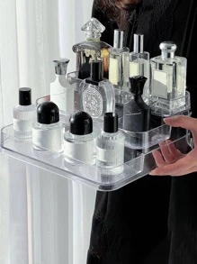 1 件简约透明梳妆台化妆收纳盒香水指甲油收纳盒化妆品展示架多层梯形储物架适用于假日海滩、浴室收纳、卧室收纳、大容量 - 無色 - 查看 2