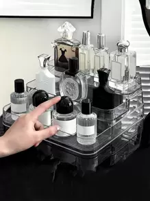 1 件简约透明梳妆台化妆收纳盒香水指甲油收纳盒化妆品展示架多层梯形储物架适用于假日海滩、浴室收纳、卧室收纳、大容量 - 無色 - 查看 6