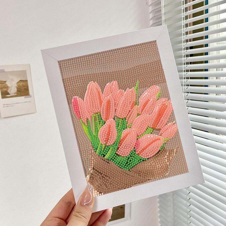 1 套郁金香钻石画套件，全新手工 DIY 材料包钻石艺术花卉和植物带框架 - 鬱金香C款 - 查看 1