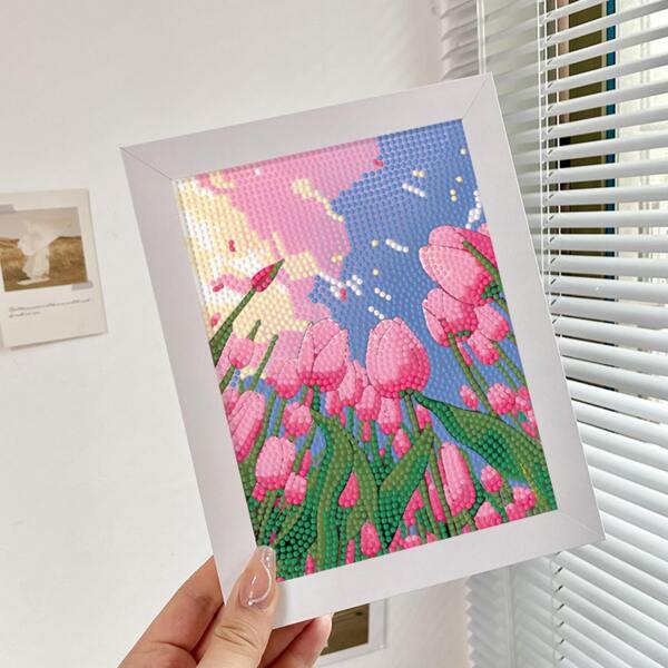 1 conjunto Kit de Pintura de Diamante Tulipa, Materiais DIY com Moldura, Nova Arte de Diamante Floral e Vegetal