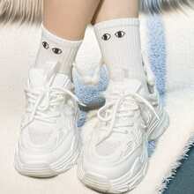 6pairs Magnetic Suction Hand Design Crew Socks - White - View 2