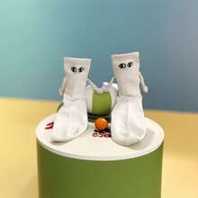6pairs Magnetic Suction Hand Design Crew Socks - White - View 6