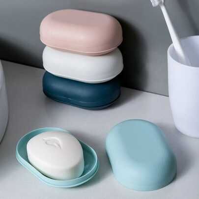 1pc Random Color Travel Soap Dish With Sealing Lid, Leak-Proof Soap Holder For Clean And Hygienic Storage