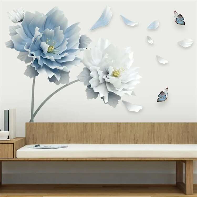 1pc Big Blue Flower Pattern Removable Self-Adhesive Wall Sticker For Living Room, Bedroom, Sofa Background Decoration, Renovation Stickers Peel Wall Panels, Wall Paper, Wallpapers, Spring Decoration Items Refresh Your Home, Rama Decoration Stickers - Blue - View 7