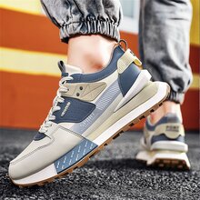 男士運動鞋夏季休閒復古高幫厚底帆布鞋 - 藍白色 - 查看 4