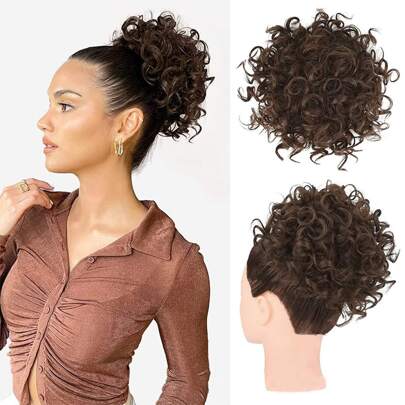 Afro Puff cordón cola de caballo rizado moño de pelo Clip en extensiones de cabello de cola de caballo Updo postizos para mujeres