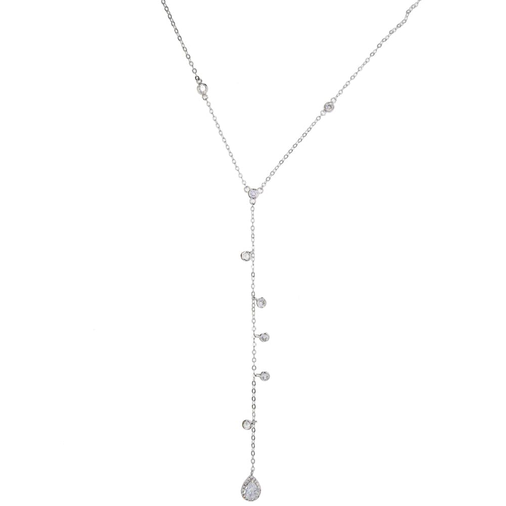 Collar con colgante plata zirconia cúbica incrustado en forma de diamante para de mujeres escote en pico profundo Decoración de vestido - Blanco - Ver 1