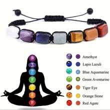 7 đá Yoga Vòng tay Reiki chữa bệnh Pha lê Đá quý tự nhiên Dây bện Vòng tay Đối với phụ nữ Cô gái - Vòng tay đầy màu sắc - Xem 1