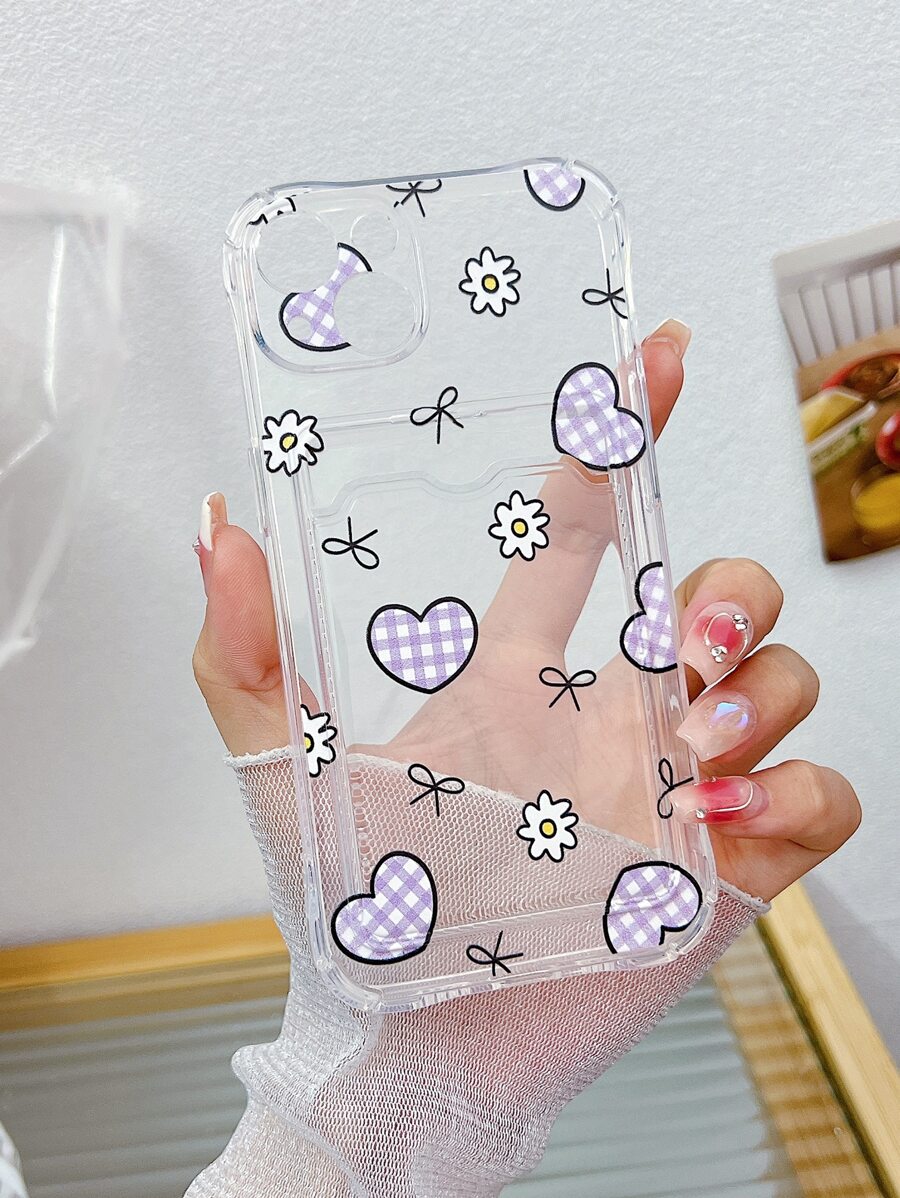 كفر موبايل نمط القلب شفاف فتحة بطاقة - متعدد الألوان - مشاهدة 1