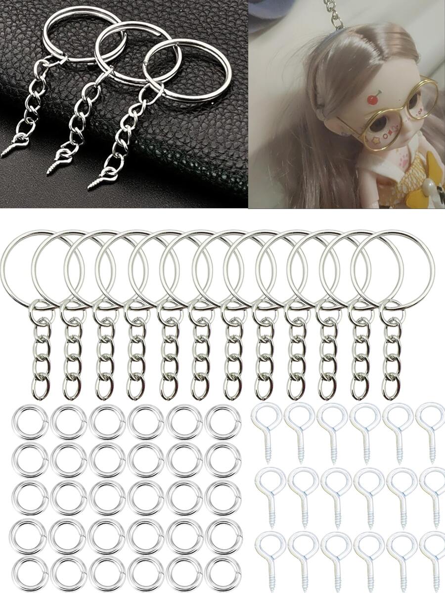 110pcs Keychain Open Jump Rings Eye Pins Kit For Jewelry Making Diy Epoxy Resin Keychain Pendant - Antique Silver - View 1