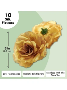 10/15/20/25/30 Pcs/Pack Royal Blue Rose Artificial Flowers, 3 Inch Stemless Silk Roses, Suitable For Decoration, Wedding, Fake Flower Bouquet - Gold - View 2
