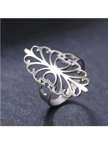 1入組時尚鏤空花卉圖案不銹鋼圓環 - 銀色 - 查看 2