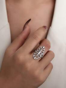 1入組時尚鏤空花卉圖案不銹鋼圓環 - 銀色 - 查看 1