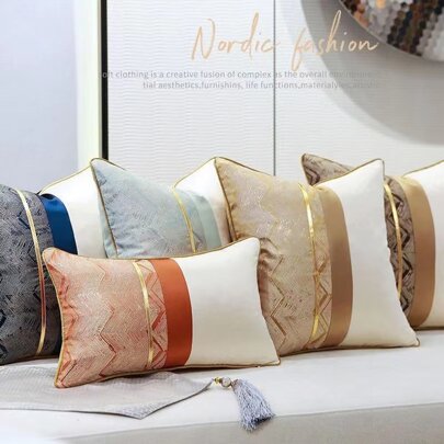 di velluto moderno casual geometrico a righe con dorato e classico lusso leggero Cuscino per divano e Federa con jacquard stampa e design per soggiorno , camera da letto , personalizzabile , 30x50cm , 45x45cm , 50x50cm , 60x60cm , Cuscino nucleo non incluso
