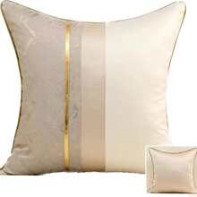 Velvet Modern Casual Geometric Stripe With Gold Border And Classic Light Luxury Sofa Cushion And Pillow Cover With Jacquard Print And Splice Design For Living Room, Bedroom, Customizable, 30x50cm, 45x45cm, 50x50cm, 60x60cm, Pillow Core Not Included