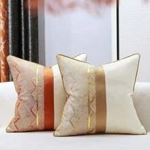 Velvet Modern Casual Geometric Stripe With Gold Border And Classic Light Luxury Sofa Cushion And Pillow Cover With Jacquard Print And Splice Design For Living Room, Bedroom, Customizable, 30x50cm, 45x45cm, 50x50cm, 60x60cm, Pillow Core Not Included