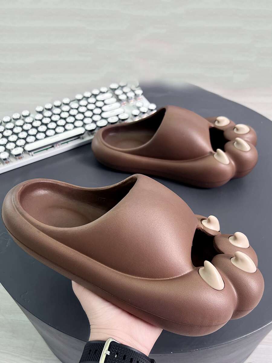 Men's Thick-Sole Beach Slippers, Summer New Odor-Resistant Cartoon Bear Claw Design Sandals - Brown - View 1