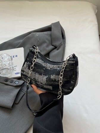 Fashionable Denim Shoulder Bag, Vintage Jean Purse For Women