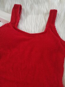 European And American Sexy One-Piece Swimsuit Ladies Red Textured Cloth Special Fabric Candy Color Seaside Backless Swimsuit Summer - Red - View 4